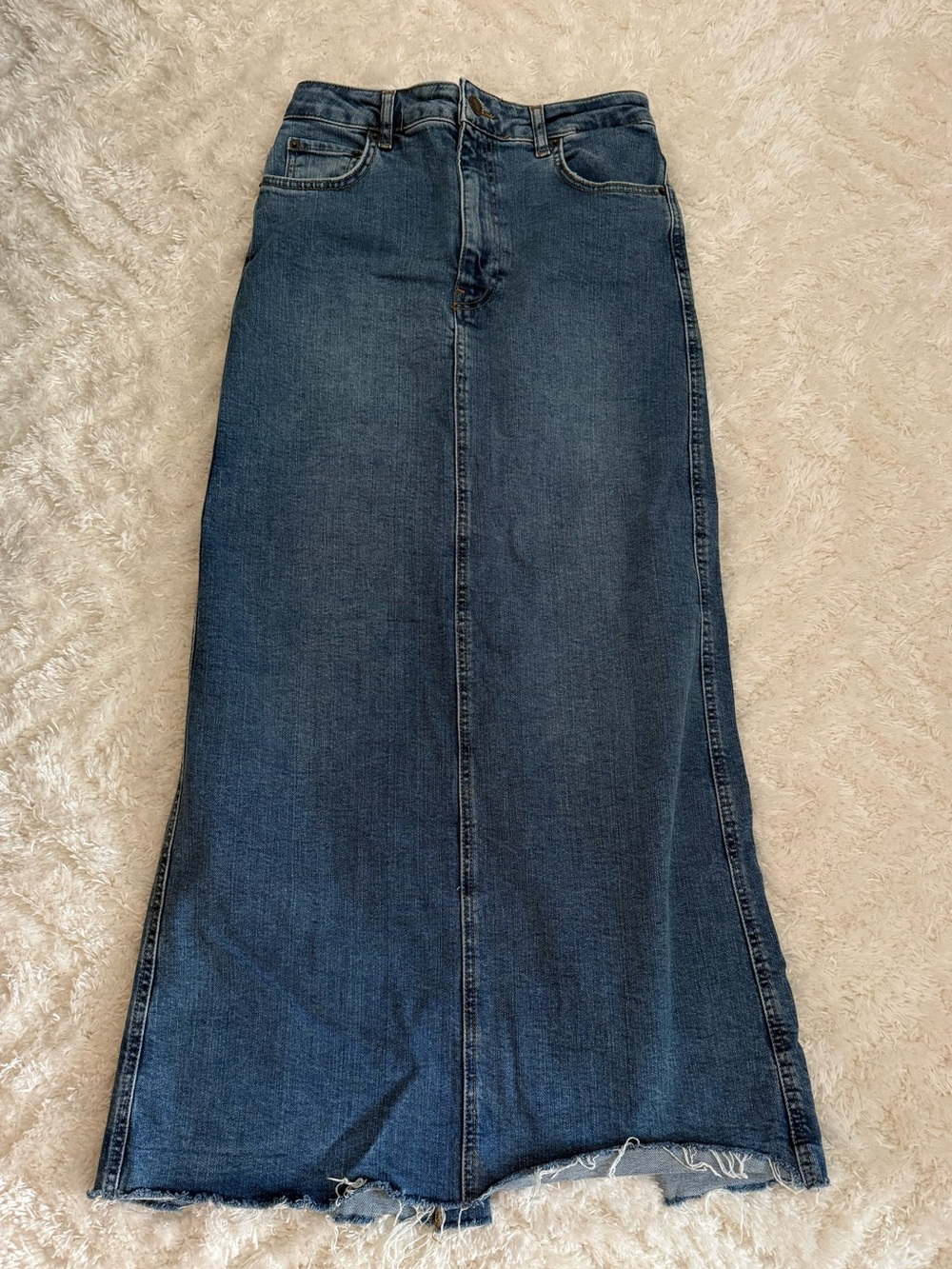 Zara Dark Blue Denim Flare Maxi Skirt